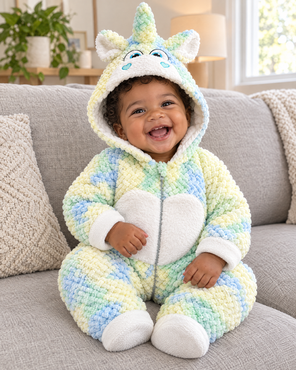 Baby wearing the Blue Unicorn romper