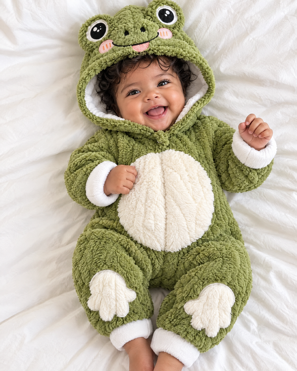 Baby wearing the Green Frog romper